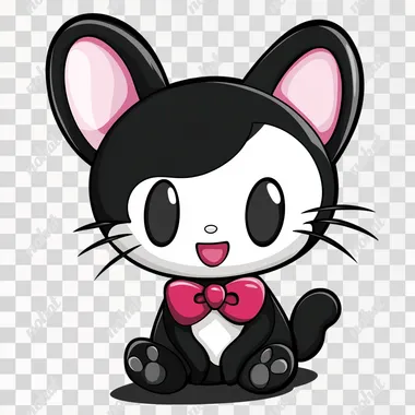 happy Hello Kitty with kuromi ears, cartoon style, white background