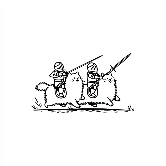 Knights Jousting on Fluffy Cats