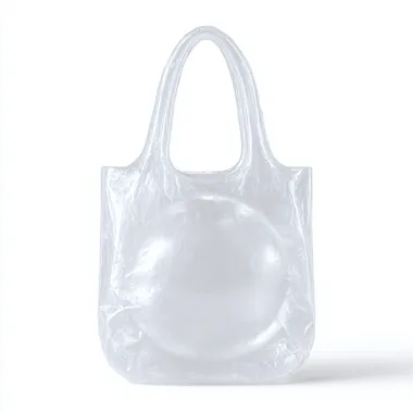 side shot of tote bag made of inflatable balloon material, flating in a white clean background. --exp 15