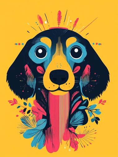 minimal abstract bohemian dog Illustration, Screen Print, graphic design Poster