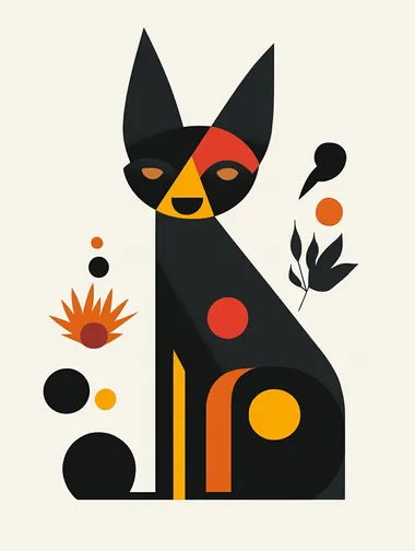 minimal abstract bohemian dog Illustration, Screen Print, graphic design Poster