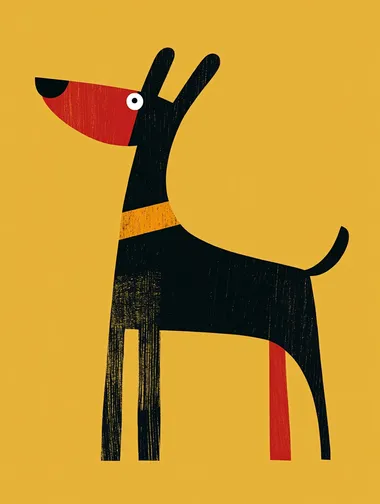 minimal abstract bohemian dog Illustration, Screen Print, graphic design Poster