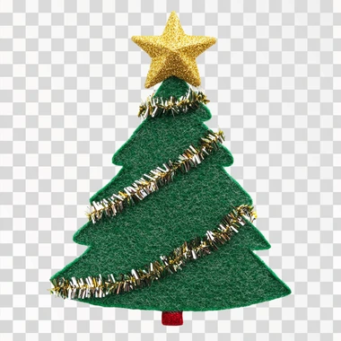 Felt Christmas Tree Hat, made of green felt material with tinsel and a gold star on top, against a white background, in a clip art style