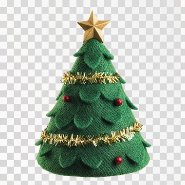 Felt Christmas Tree Hat, made of green felt material with tinsel and a gold star on top, against a white background, in a clip art style