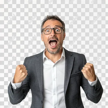 a 40 years old entrepreneur positively surprised seen in full with white background