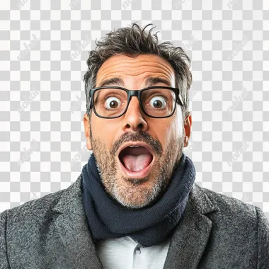 a 40 years old entrepreneur positively surprised seen in full with white background
