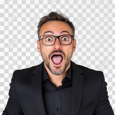 a 40 years old entrepreneur positively surprised seen in full with white background