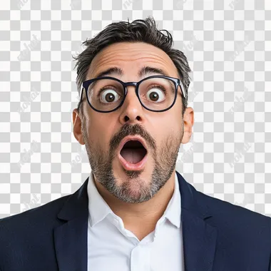 a 40 years old entrepreneur positively surprised seen in full with white background