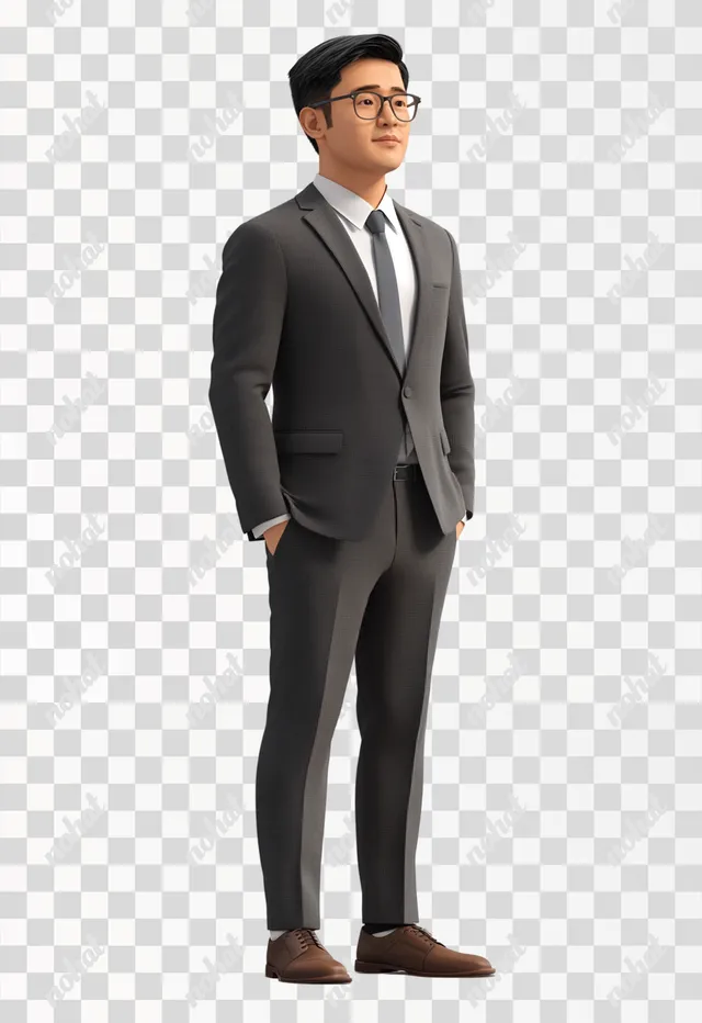 Professional Asian Male in Office Attire - Semi Side View