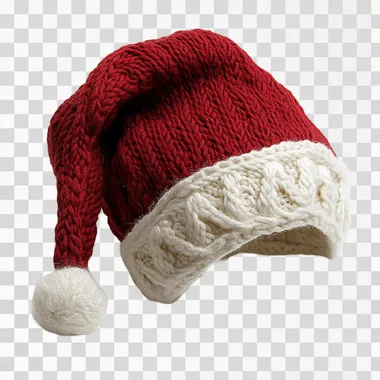 Santa Claus hat, cute, fluffy, knitted, knitted yarn effect, yarn effect, perfect details, ultra-fine, classic Christmas color scheme, white background, no depth of field effect, panoramic view, added details, extremely high resolution,  phfhhny