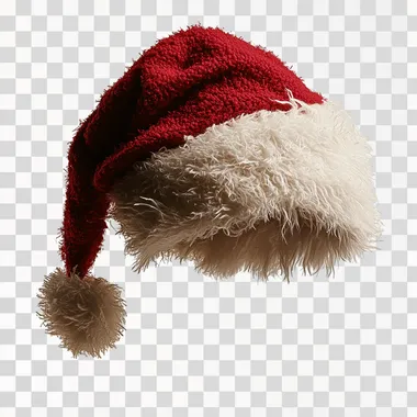 Santa Claus hat, cute, fluffy, knitted, knitted yarn effect, yarn effect, perfect details, ultra-fine, classic Christmas color scheme, white background, no depth of field effect, panoramic view, added details, extremely high resolution,  phfhhny