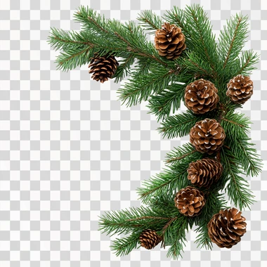 a super realistic flat lay of christmas tree pine branches and pine cones in a L shape so that it fits in a corner. The background is white, and we can see all of the needles and branches (nothing sticks out of the frame). High definition professional photograph --s 250