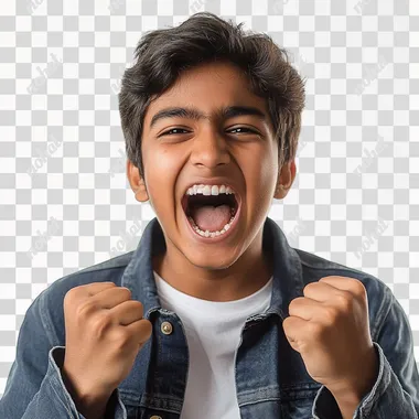indian teen celebrating his achievement by doing yelling, happy, celebration, isolated on white background