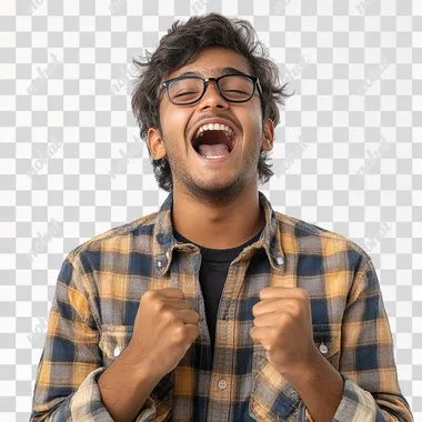 indian teen celebrating his achievement by doing yelling, happy, celebration, isolated on white background