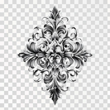 gothic ornament with calligraphy elements, no background, with shading and highlights, symmetrical shapes.