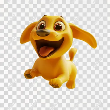 a 3d pixar style yellow dog running like crazy, in a blanc background