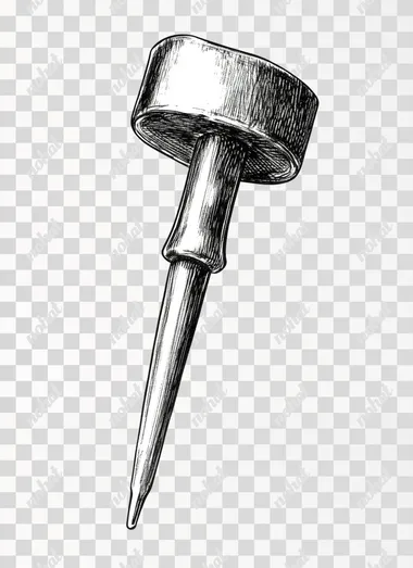 Vintage hand-drawn illustration of an office push pin, transparent background, clip art, Black and white
