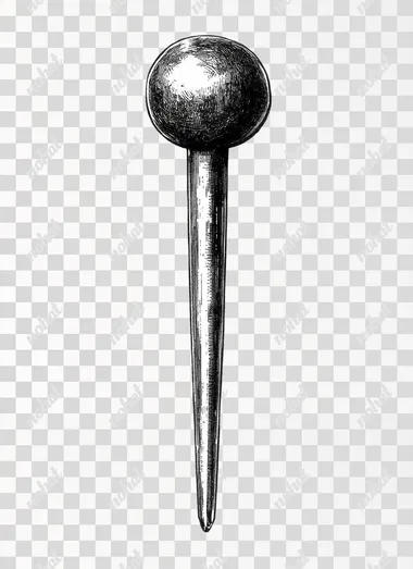 Vintage hand-drawn illustration of an office push pin, transparent background, clip art, Black and white