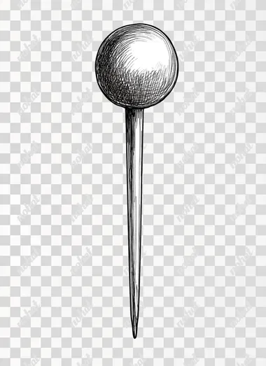 Vintage hand-drawn illustration of an office push pin, transparent background, clip art, Black and white