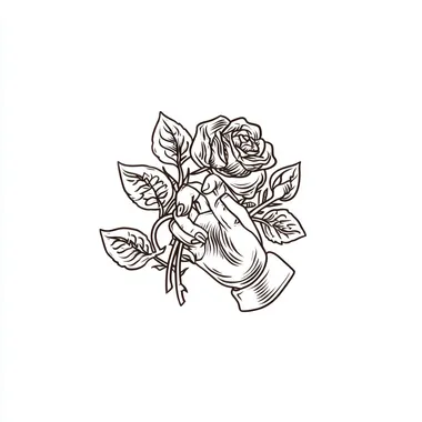 About Fresh rose picking logo design,a hand take rose.designed for a rosarium,simple,just line,flat graphics, vector format,,Hand-drawn style  --s 20