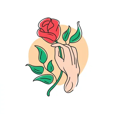 About Fresh rose picking logo design,a hand take rose.designed for a rosarium,simple,just line,flat graphics, vector format,,Hand-drawn style  --s 20