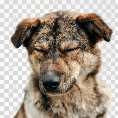 A sad Chinese countryside dog, with its eyes closed, feels like it's about to cry. White background   --raw