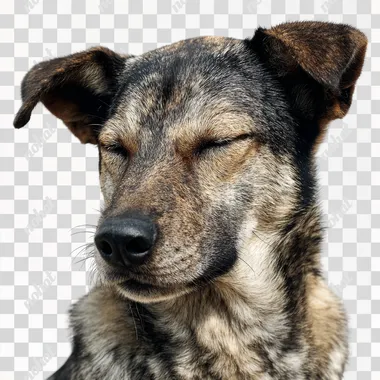 A sad Chinese countryside dog, with its eyes closed, feels like it's about to cry. White background   --raw