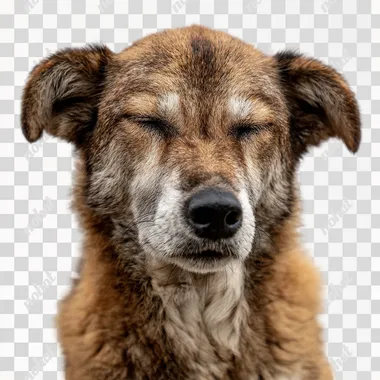 A sad Chinese countryside dog, with its eyes closed, feels like it's about to cry. White background   --raw