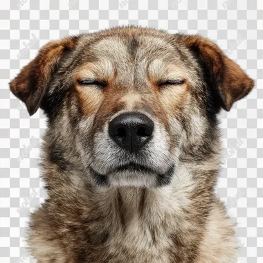 A sad Chinese countryside dog, with its eyes closed, feels like it's about to cry. White background   --raw