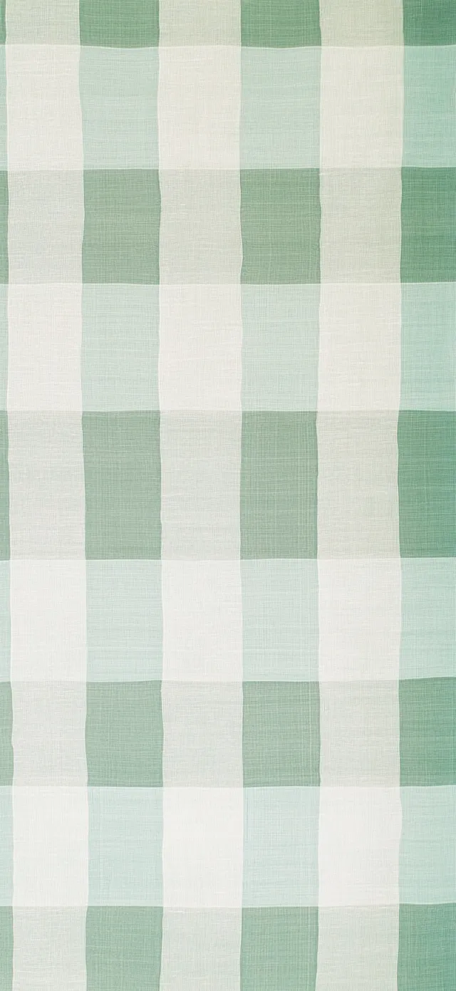 Green and White Checkered Rug in Living Room on White Floor