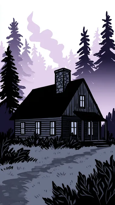A witchs cottage** with chicken legs, walking through a misty forest, smoke curling from its crooked chimney, fairy-tale illustration style   rofile u361idx