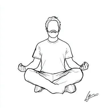 a simple, black and white line art drawing with solid black lines of a man meditating. he is doing the typical thing with his hands and fingers. --s 50