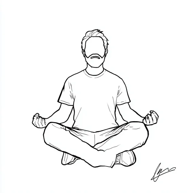 Meditating Man in Line Art