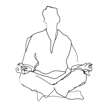 a simple, black and white line art drawing with solid black lines of a man meditating. he is doing the typical thing with his hands and fingers. --s 50