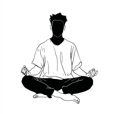 a simple, black and white line art drawing with solid black lines of a man meditating. he is doing the typical thing with his hands and fingers. --s 50
