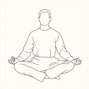 a simple, black and white line art drawing with solid black lines of a man meditating. he is doing the typical thing with his hands and fingers. --s 50