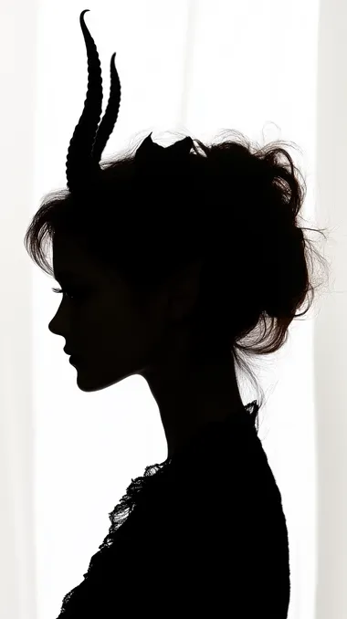 shadow of a women, with little horns, white background