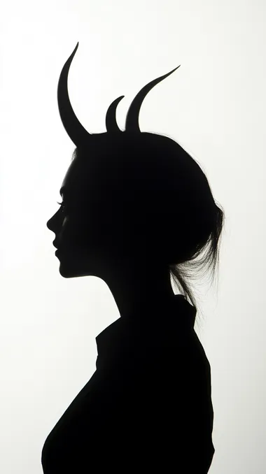 shadow of a women, with little horns, white background