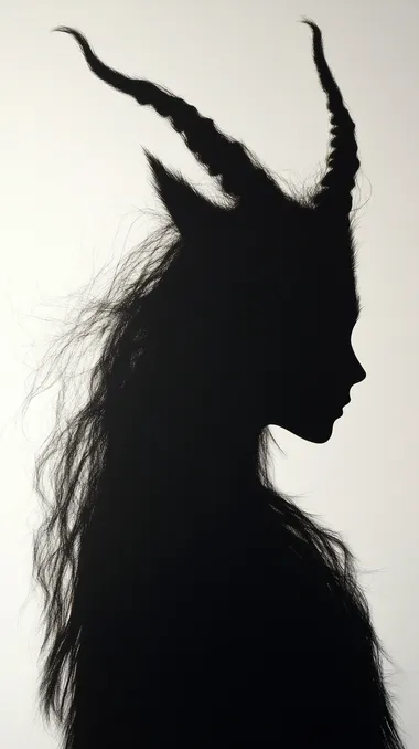 shadow of a women, with little horns, white background