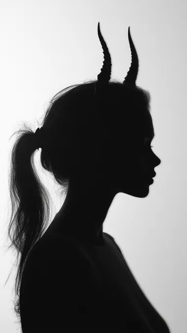 shadow of a women, with little horns, white background