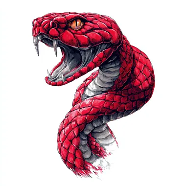 hand drawn neotraditional snake with an aggressive look, high contrast, white background