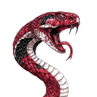 hand drawn neotraditional snake with an aggressive look, high contrast, white background