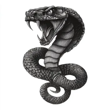 hand drawn neotraditional snake with an aggressive look, high contrast, white background