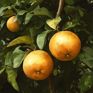 Three golden grapefruits grow on the tree ar 16:9 --s 50