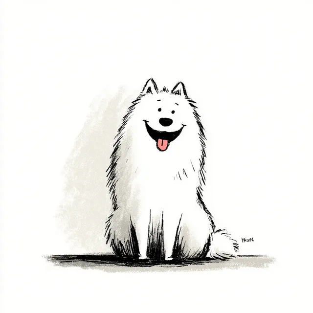 Cute White Dog Line Drawing