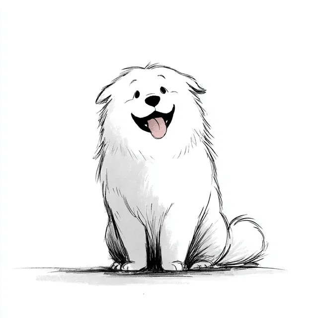 Cute Big White Dog Sitting with a Happy Smile
