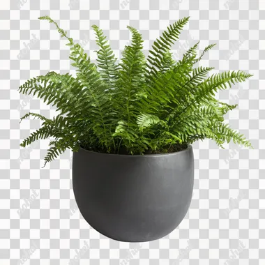 nephrolepis fern in a grey planter on a white background