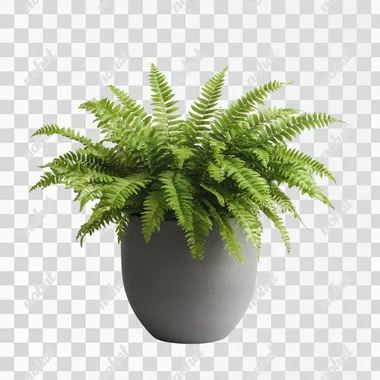 nephrolepis fern in a grey planter on a white background