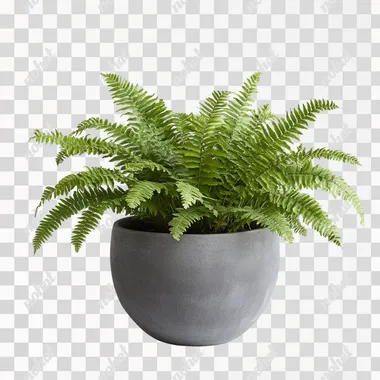 nephrolepis fern in a grey planter on a white background