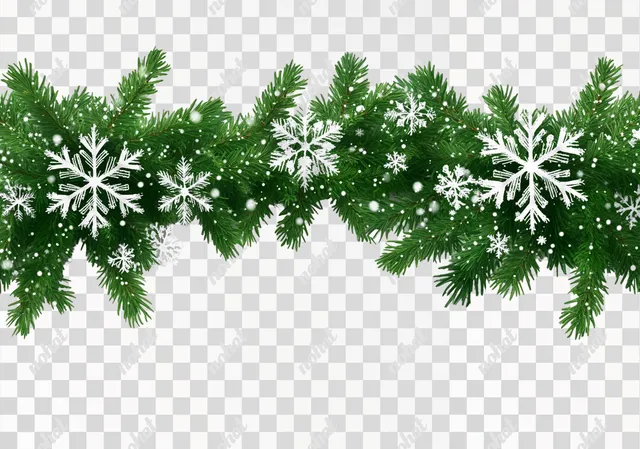 PNG Fir Tree Branch with Snowflakes and Garland for Holiday Decor PNG